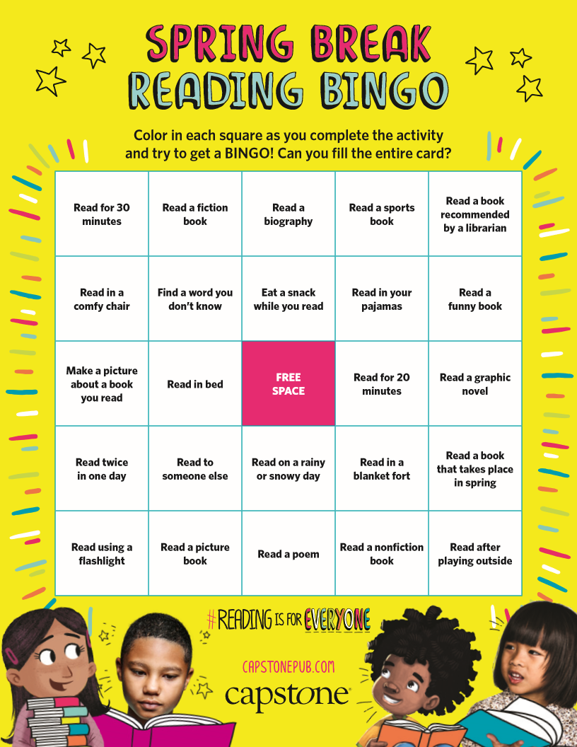 spring break reading bingo card